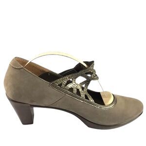 NAOT Shoes Women Size 11 Luma Mary Janes Pumps Heels Taupe Suede Leather 42